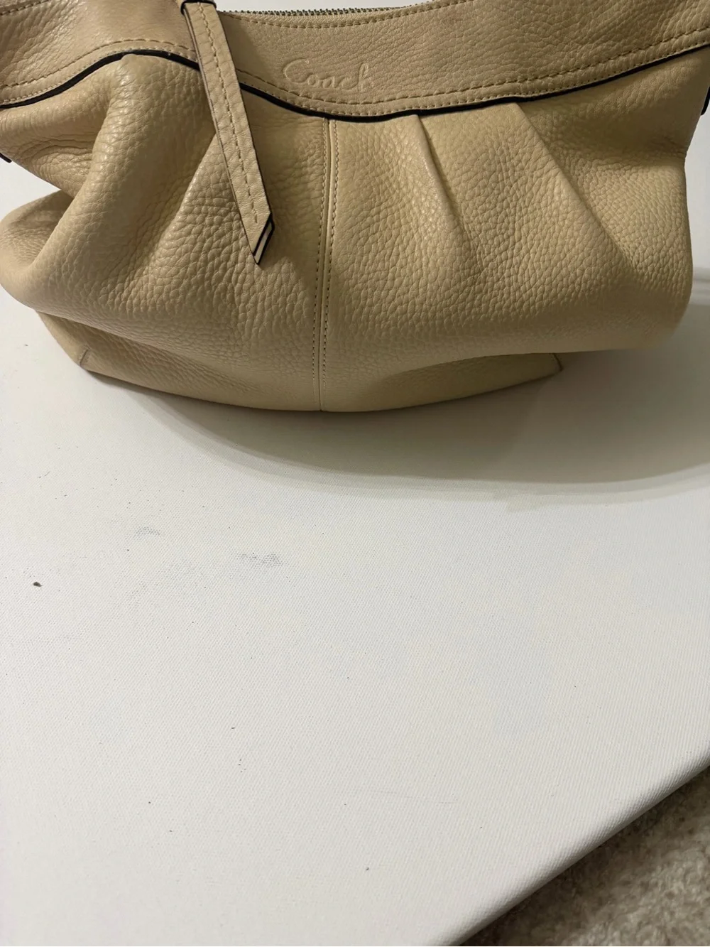 Coach Beige Pebbled Leather Shoulder Bag